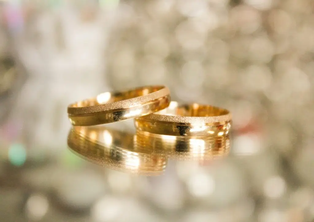 gold ring bands on an out of focus sparkly background