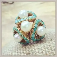 Vintage pearl and turquoise ring