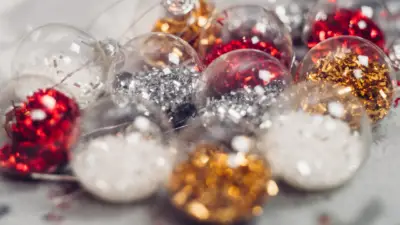 holiday jewelry in christmas ornaments with tinsel