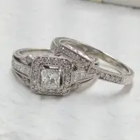 princess cut halo diamond wedding ring set