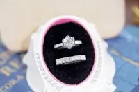 custom-designed diamond and sapphire tulip setting ring with band