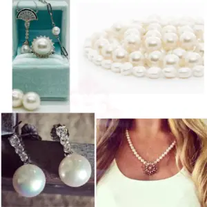 a collage of pearl jewelry showing how to style your jewelry for Valentines Day