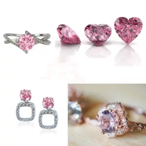 a collage of pink sapphire jewelry