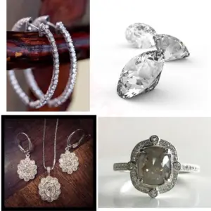 A collage of diamond jewelry perfect for Valentines' day