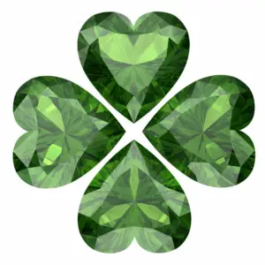 Emerald gemstones shaped like a 4 leaf clover for St. Patrick's Day