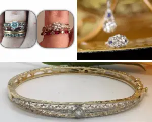 Three images showing custom designed jewelry by Isbell Jewelers