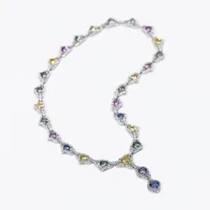 A necklace with difference colored sapphire gemstones in silver